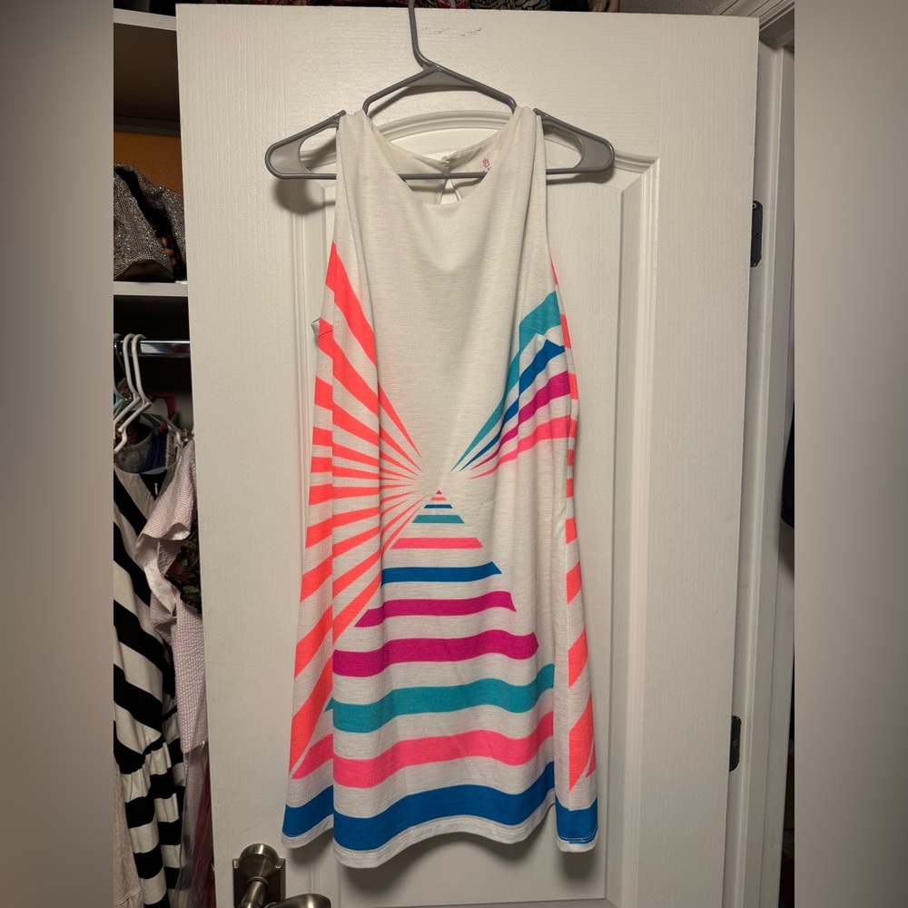 Women’s White Sleeveless Dress with Bright Design